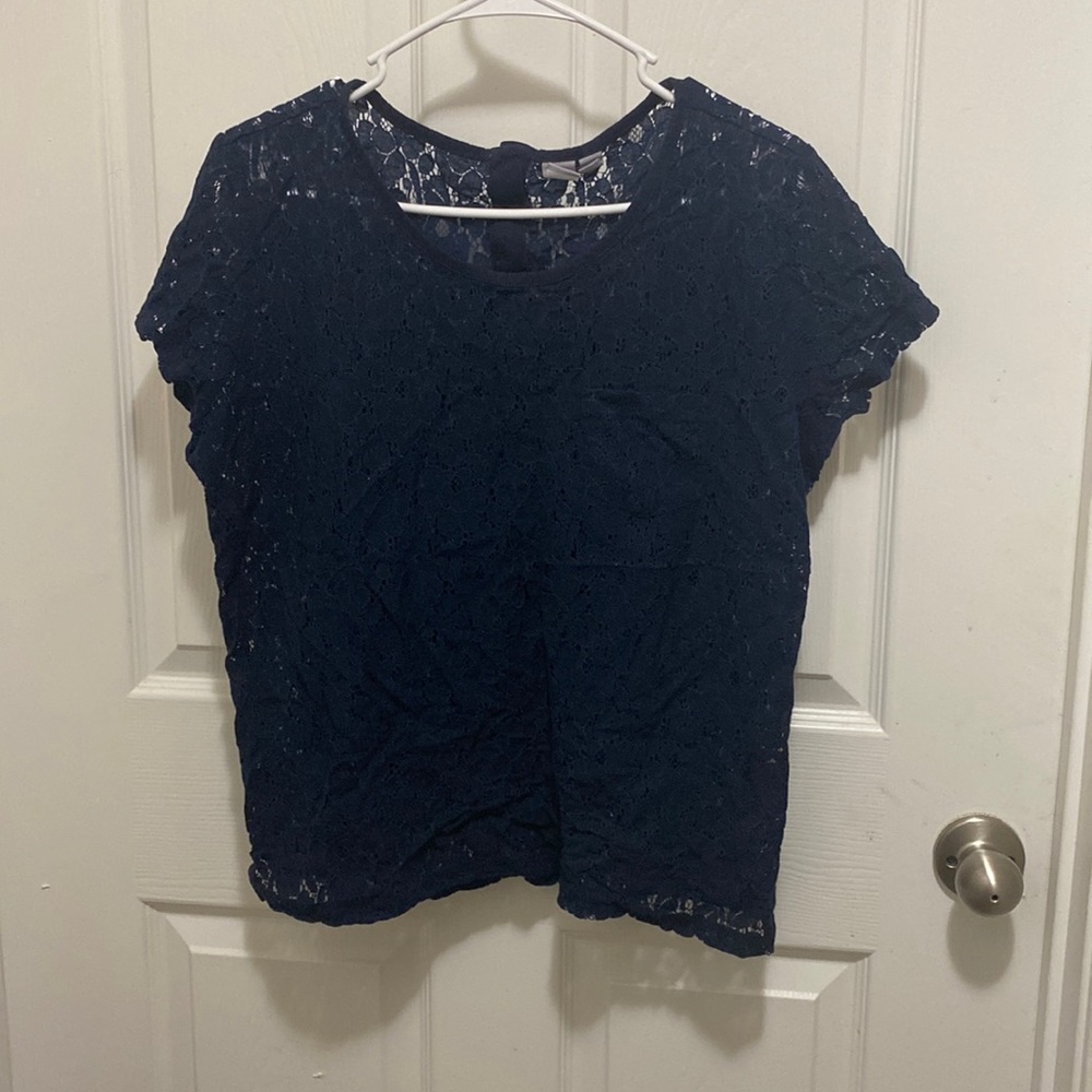 JCP Navy Blue lace pattern blouse